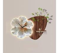 Sandstone Wall Art Decor with Flower-Shaped Clock, Modern Wall Art with Vase, Remote Control Switch, Easy to Install (C 35.4X23.6IN)