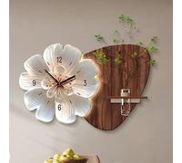 Sandstone Wall Art Decor with Flower-Shaped Clock, Modern Wall Art with Vase, Remote Control Switch, Easy to Install (B 29.5X19.7in)