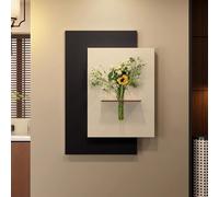 Sandstone Wall Decoration with Vase, 3D Sculpture, Simple Art, Suitable for Entrance, Corridor, Living Room(Black,23.6 * 31.5in)