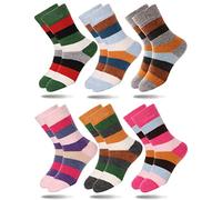 Sandsuced Kids Warm Merino Wool Socks for Walking Toddlers Boys Girls Winter Thermal Thick Heavy Cosy Cabin Boot Gift Crew Hiking Striped Socks 6 Pairs (Stripe A,8-12 Y)