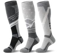 Sandsuced Merino Wool Ski Socks for Mens Womens Winter Thermal Warm Heated Thick Knee High Snowboarding Skiing Socks for Cold Weather 3 Pairs Gifts Stocking Fillers(Black Grey,L)