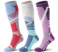 Sandsuced Merino Wool Ski Socks for Mens Womens Winter Thermal Warm Heated Thick Knee High Snowboarding Skiing Socks for Cold Weather 3 Pairs Gifts Stocking Fillers(Red/Blue/Purple,M)