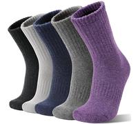 Sandsuced Womens Merino Wool Thermal Walking Socks Warm Winter Cozy Long Heavy Comfy Socks for Ladies Mum Stocking Fillers Women Gifts Thick Crew Work Soft Boot Socks 5 Pairs(Solid Color B)