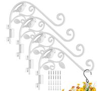 Sanduby 4 Pack 15.5" Rotating Plant Hangers Outdoor, Solid Iron Wall Brackets, 8-Angle Adjustable System, 18LB Load for Bird Feeders Flower Baskets Lanterns Wind Chimes White