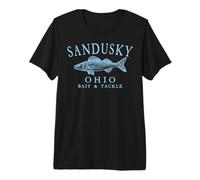 Sandusky Ohio Walleye Lake Fishing Town Cyan Letters Premium T-Shirt