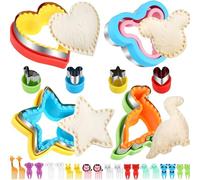 Sandwich Cutters and Sealers Set for Kids, 28PCS DIY Decruster Sandwich Crimpers and Vegetable Fruit Cutters, Cute Dinosaur Star Heart Bear Shapes & Animal Forks for Bento Lunch or Kids Party Supplies