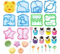 Sandwich Cutters for Children Vegetable Cutter Silicone Cupcake Liners Shapes Set of 31 Pieces - Animal Shapes: Dolphin Car Dinosaur Butterfly Star Bear Stainless Steel Fruit Picks for Kids Food