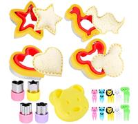 Sandwich Cutters for Kids - 5PCS Cute Cartoon Animal & Dinosaur Shapes with 10 Animal Forks, Cookie & Fruit Cutters Set, Fun Lunch Box Tools for Toddlers Children's Party, Picnic, School