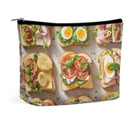 Sandwich Encyclopedia Makeup Bag, Portable PU Leather Cosmetic Bag with Zipper Pouch, Waterproof Travel Toiletry Bag for Women Men