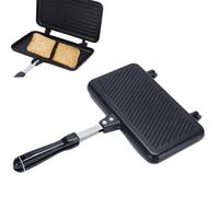 Sandwich Maker Camping Double-Sided Frying Pan with Heat Resistant Handle, Sandwich Non-Stick Grill Pan with Aluminium, Waffle Iron, Folding Toaster, Sandwich Maker for Home Kitchen
