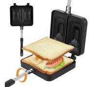Sandwich Maker Non-Stick Double-Sided Sandwich Baking Pan 2 Compartment Stovetop Toastie Maker Baking Pan with Heat-Resistant Handles Camping Toastie Maker for Breakfast Home Outdoors Camping(black)