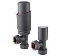 Sandy Beach Anthracite Radiator Valves, Grey Radiator Valve Thermostatic, Anthracite TRV Radiator Valves - Grey Thermostatic Radiator Valve with Lockshield Valve Angled (15mm)