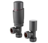 Sandy Beach Anthracite Radiator Valves, Grey Radiator Valve Thermostatic, Anthracite TRV Radiator Valves - Grey Thermostatic Radiator Valve with Lockshield Valve Angled (15mm)