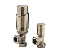 Sandy Beach Antique Brass Radiator Valves - Straight with Lockshield (15mm)