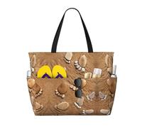 Sandy Beach Footprint Print Large Waterproof Beach Tote Bag for Women with Zip and Pockets Foldable Handbag for Travel Pool Shopping Holiday Gym