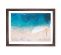 Sandy Beach In Honolulu Hawaii In Abstract Modern Art Framed Wall Art Print, Ready to Hang Picture for Living Room Bedroom Home Office Décor, Walnut A2 (64 x 46 cm)