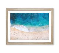 Sandy Beach In Honolulu Hawaii Painting Modern Art Framed Wall Art Print, Ready to Hang Picture for Living Room Bedroom Home Office Décor, Oak A3 (46 x 34 cm)