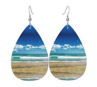 Sandy Beach Leather Earring For Women Teardrop Dangle Printed Fashion Accessories Daily Wear Party