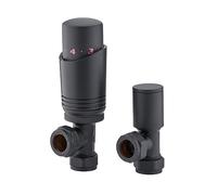 Sandy Beach Radiator Valves Thermostatic Angled Straight with Lockshield - Black 15mm