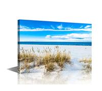 Sandy Beach Seascape Canvas Wall Art Coastal Picture Artwork with Weeds Ocean Nature Landscape for Bedroom Wall Decorations For Living Room Hang Pictures Wall Artwork（8x12in