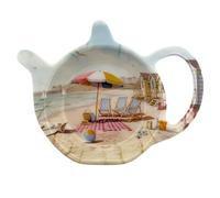 Sandy Beach Tea Bag Tidy, 12cm Nautical Teabag Dish, Coastal Tea Spoon Rest with Beach Scene