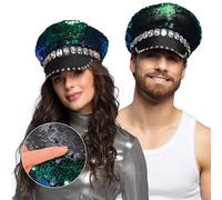 Sandy Sequin Captain Hat Blue Black Alien Pride Festival Fancy Dress