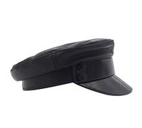 Sandy Ting Genuine Leather Motorcycle Biker Vintage Cap Gr isherman Style Black Cap - black - M