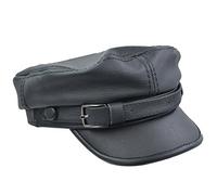 Sandy Ting Unisex Genuine Leather Gr isherman Sailor Fiddler Driver Hat Flat Cap - black - L
