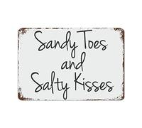 Sandy Toes And Salty Kisses Sign Small Beach Sign Beach Love Metal Sign Motivational Wall Art Rustic Wall Decorations for Living Room Kitchen Signs Wall Hanging Sign Housewarming Gift 30cmx45cm