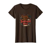 Sandy Toes Sunkissed Nose Beach Vacation T-Shirt, Women, Brown, Small