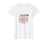 Sandy Toes Sunkissed Nose Beach Vacation T-Shirt, Women, White, S