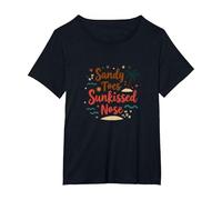 Sandy Toes Sunkissed Nose Beach Vacation T-Shirt, Women's Plus, Black, 2X