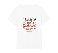 Sandy Toes Sunkissed Nose Beach Vacation T-Shirt, Women's Plus, White, 2X