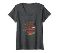Sandy Toes Sunkissed Nose Beach Vacation V-Neck T-Shirt, Women, Dark Heather Grey, M