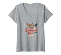 Sandy Toes Sunkissed Nose Beach Vacation V-Neck T-Shirt, Women, Heather Grey, M