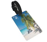 Sandy Tropical Paradise Beach with Palm Trees and The Sea Ocean Theme 2 PC PVC Luggage Tags Privacy Cover Silicone Luggage Tags Travel Suitcase Tags Travel Accessories