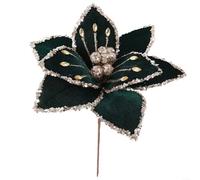 Sandyseptember 26cm Fabric Christmas Flower Decoration with Gold Accents for Tree or Wreath Holiday Display (Green)