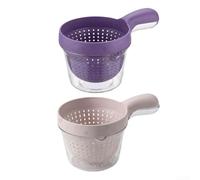 Sandyseptember 2Pcs Dual Layer Fruit Washing Bowl with Handle and Strainer, Plastic Drain Basket for Kitchen Sink(Pink+Purple)