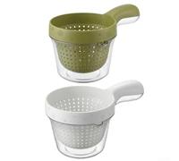 Sandyseptember 2Pcs Dual Layer Fruit Washing Bowl with Handle and Strainer, Plastic Drain Basket for Kitchen Sink(white+Green)
