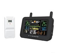 Sandyseptember 6 in1 Weather Station With Long Range Outdoor Sensor And Color LCD Display Offering Weather Forecast, Indoor Outdoor Temperature, Humidity, Air Pressure, And (Black EU)