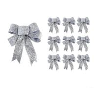 Sandyseptember Christmas Bow Decorations 10-Pack Festive Tree Wreath Ornaments Red Silver Gold 10x8cm Fabric Holiday Decorative Accents(silver)