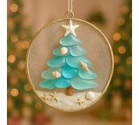 Sandyseptember Christmas Ornament Depicting Jesus Birth Scene With Coastal Sea Glass And Seashell Details Featuring A Golden Star(A)