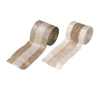 Sandyseptember Gold and White Christmas Ribbon 5m x 6.3cm Linen Mesh Wired Edge for Wrapping Christmas Tree Wreath and Table Décor 2 Rolls(Mixed color)
