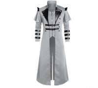 Sandyseptember Men Retro Steampunk Tailcoat Jacket, Adult Pirate Vampire Cosplay Costume Outfits, Medieval Halloween Tailcoat Coat Costumes for Party, Daily Life, Office(L Gray)
