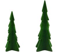 Sandyseptember Merry Christmas Mini Tree Ornament Set with Green Flocking Resin for Home Desktop and Holiday Party Decoration, 2 Pieces(Set)