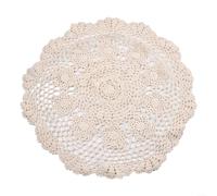 Sandyseptember Small Round Lace Tablecloth Vintage Crochet Cotton Floral Table Cloth 50cm Home Dining Room Cafe Restaurant Decoration Handmade Hollow Out Design Beige White(Beige)