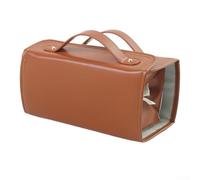 Sandyseptember Waterproof Foldable Makeup Organizer Bag with Hanging Hook, Spacious Cosmetics Storage for Travel and Home Use, Multiple Pockets for Easy Organization (Brown)