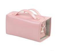 Sandyseptember Waterproof Foldable Makeup Organizer Bag with Hanging Hook, Spacious Cosmetics Storage for Travel and Home Use, Multiple Pockets for Easy Organization (Pink)