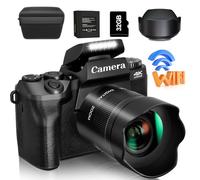 Saneen - Digital Camera, 4K for Photography and Video, 64MP WiFi Touch Screen Vlogging Camera for YouTube with Flash, 32GB SD Card, Lens Hood, 3000mAh Battery, Cameras