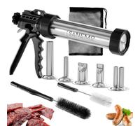 SANEMO Large Capacity Jerky Gun for Ground Meat - Easy to Use/Clean 1.5 LB Sausage Gun & Beef Jerky Maker Kit with 5 Stainless Steel Nozzles, 2 Cleaning Brushes, and 1 Mesh Bag for Easy Carrying.